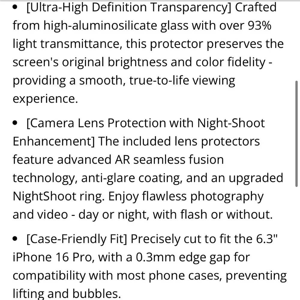 iPhone 16 PRO Tempered Glass Screen Protectors & Camera Lens Protectors (3-Pack)